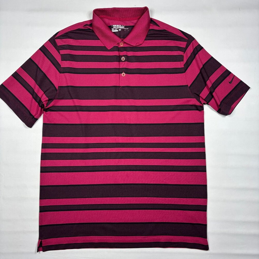 Nike Golf Tour Performance Polo Shirt Mens Large L Burgundy Red Black Striped